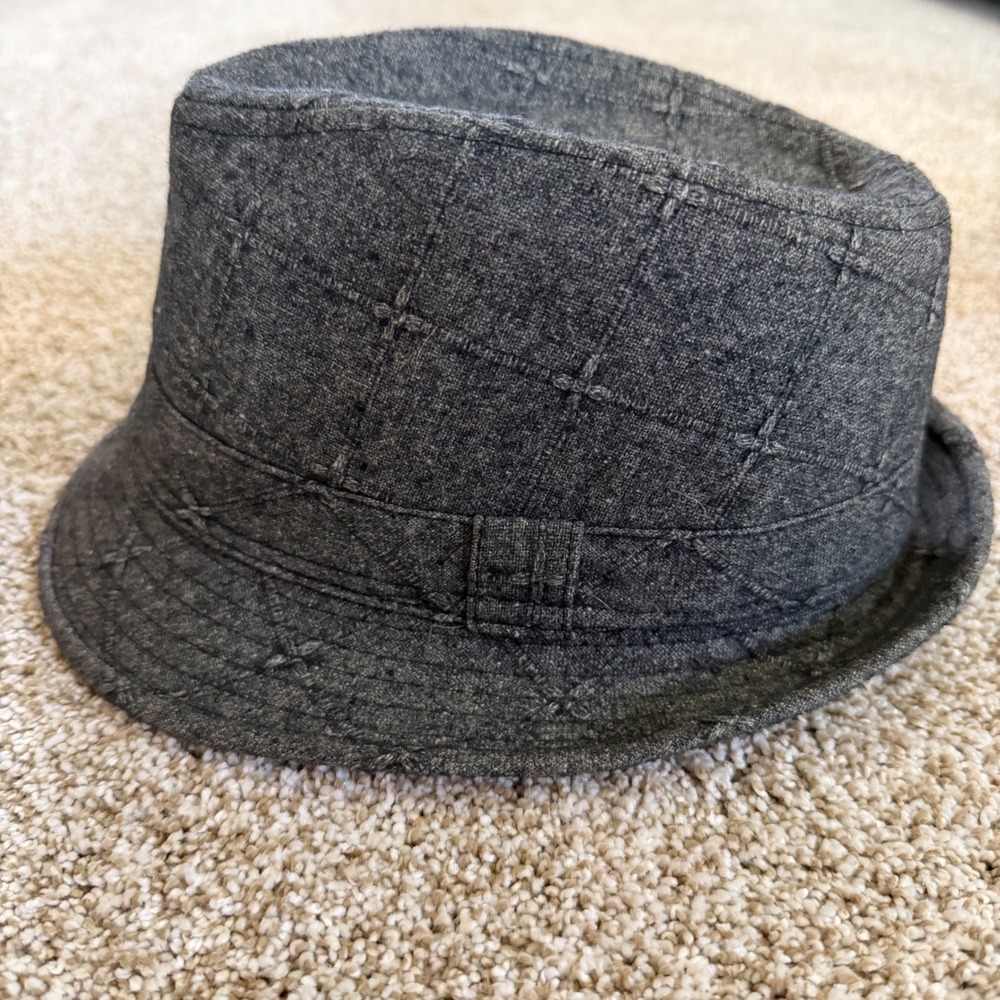 Charcoal Gray Textured Cross-Stitch Fedora Hat Wool‎ Blend Trilby Urban Style